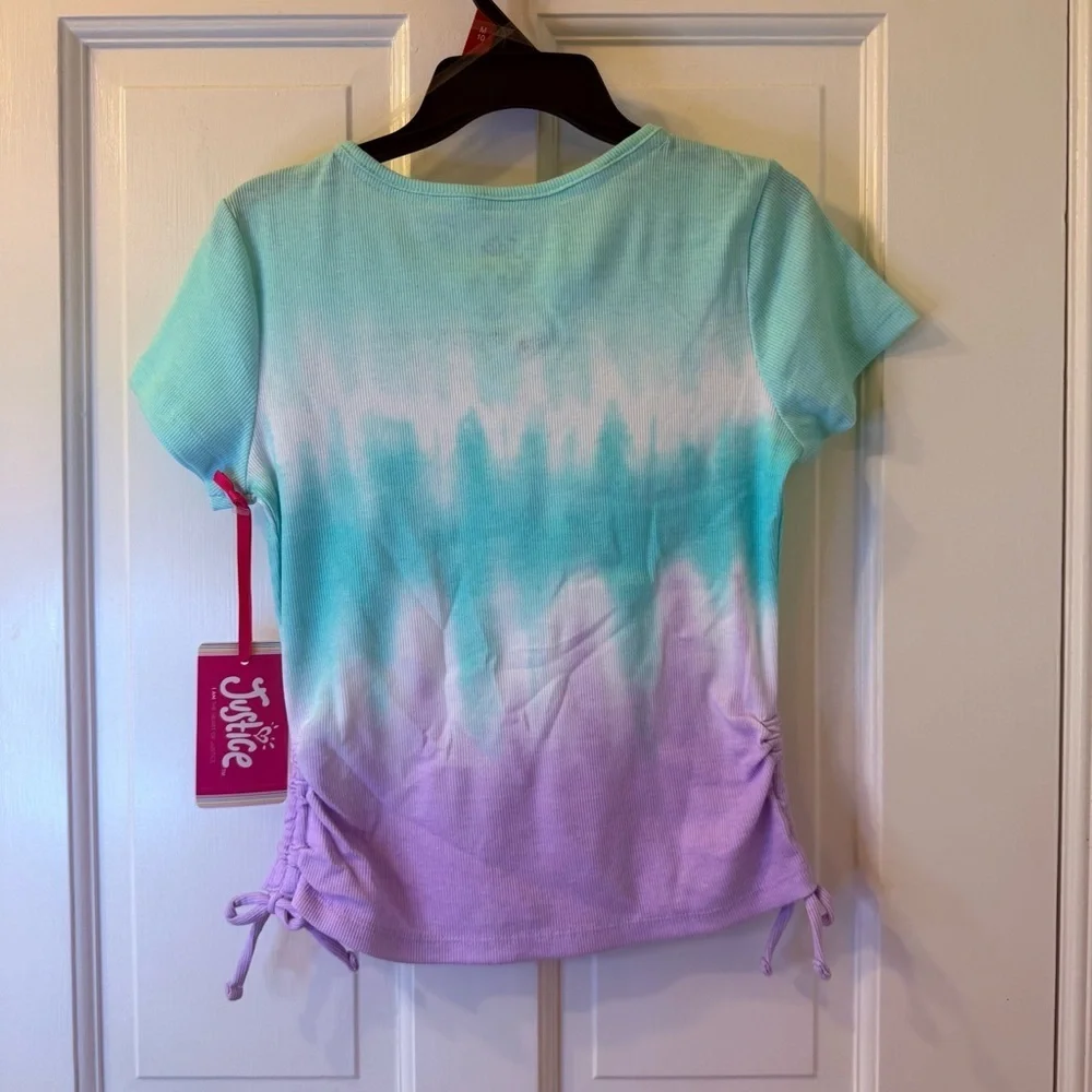 Justice Mint and White Top with Rhinestone Butterfly